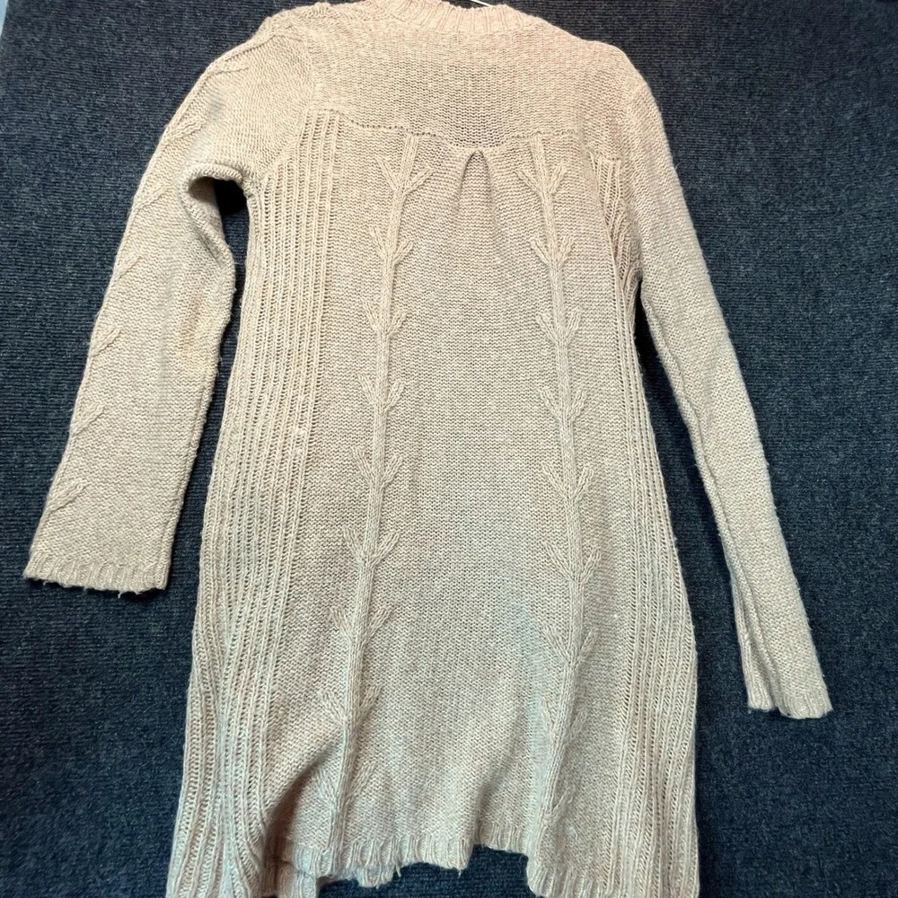 The Limited Longline Cardigan Duster M Camel Brown Wool Blend Cable Knit Peasant